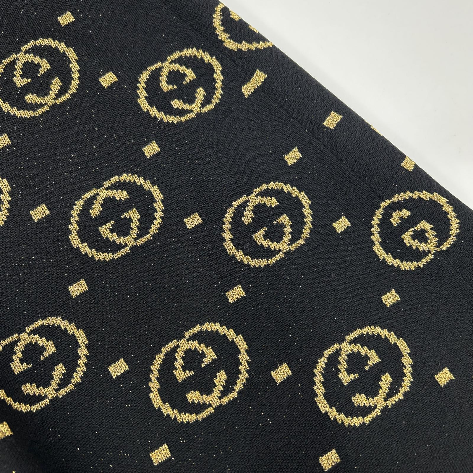 GUCCI グッチ 555179 ブラック GG柄 ゴールドラメ ロングウールスカート スカート