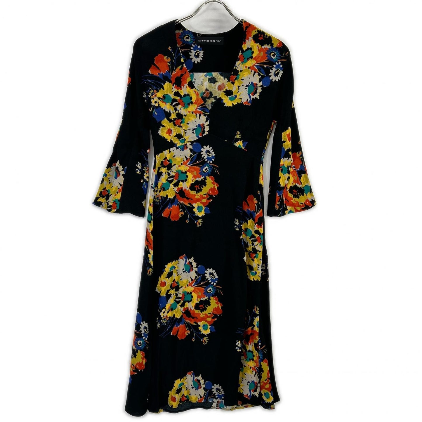 ETRO 172-15200-5141 Black Floral V-Neck Long-Sleeve Dress Dress