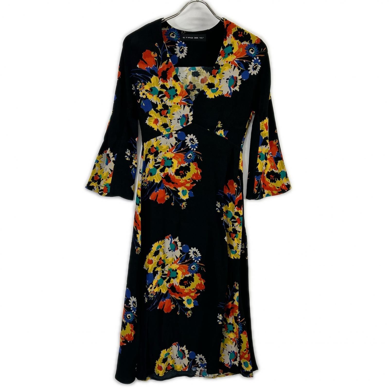 ETRO 172-15200-5141 Black Floral V-Neck Long-Sleeve Dress Dress