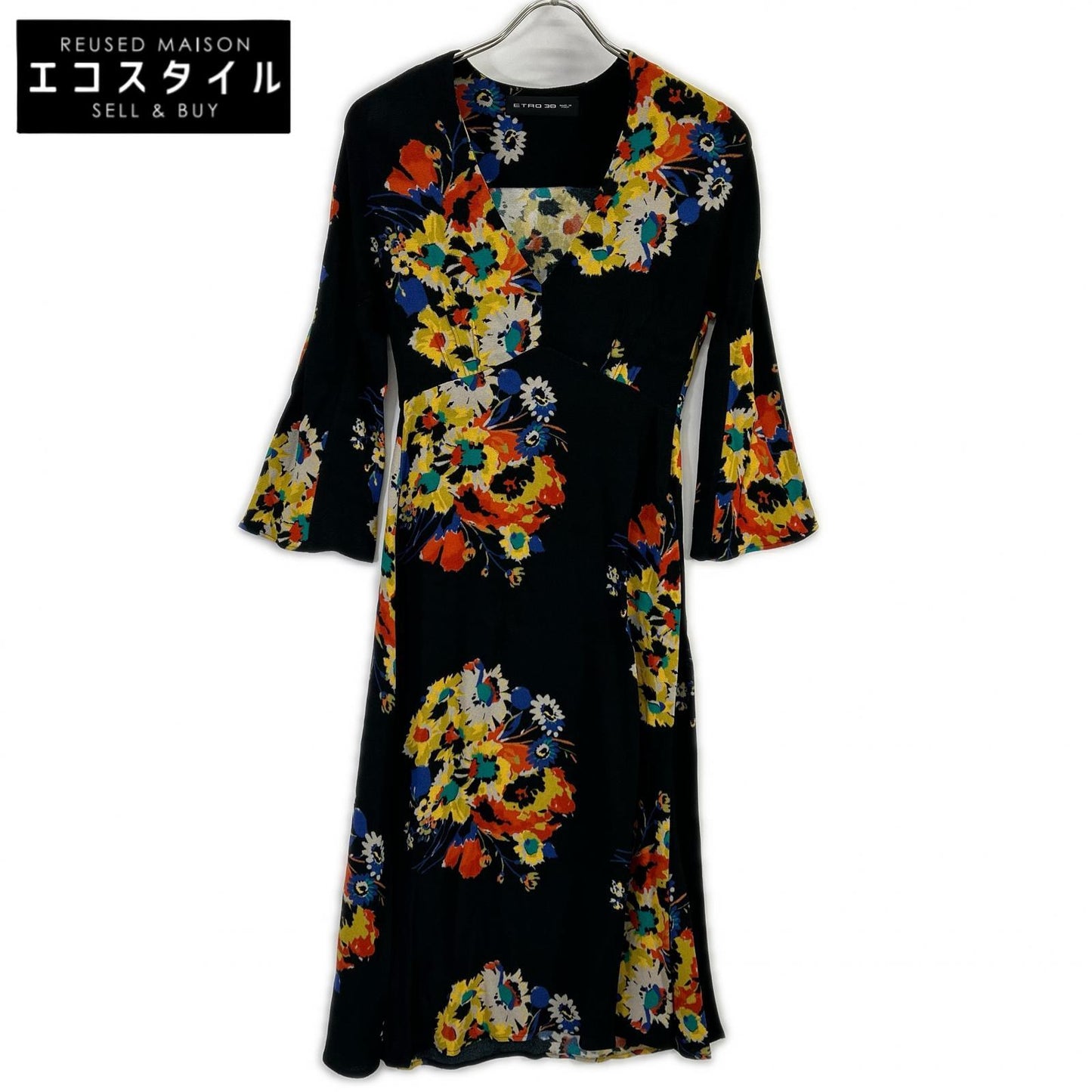 ETRO 172-15200-5141 Black Floral V-Neck Long-Sleeve Dress Dress