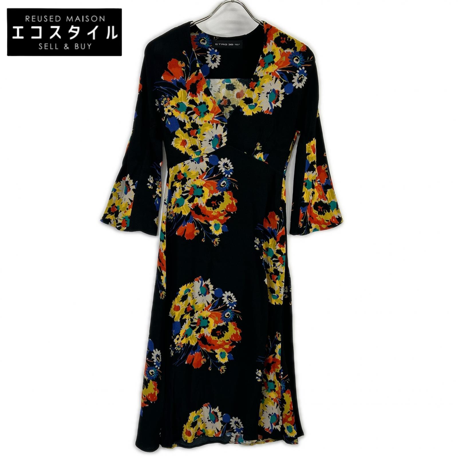 ETRO 172-15200-5141 Black Floral V-Neck Long-Sleeve Dress Dress