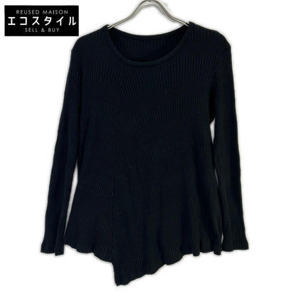 Y's YL-T09-062 25AW Black Random Rib Stripe Round-Neck Flare Long-Sleeve T Asymmetrical Rib Long-Sleeve Top Top
