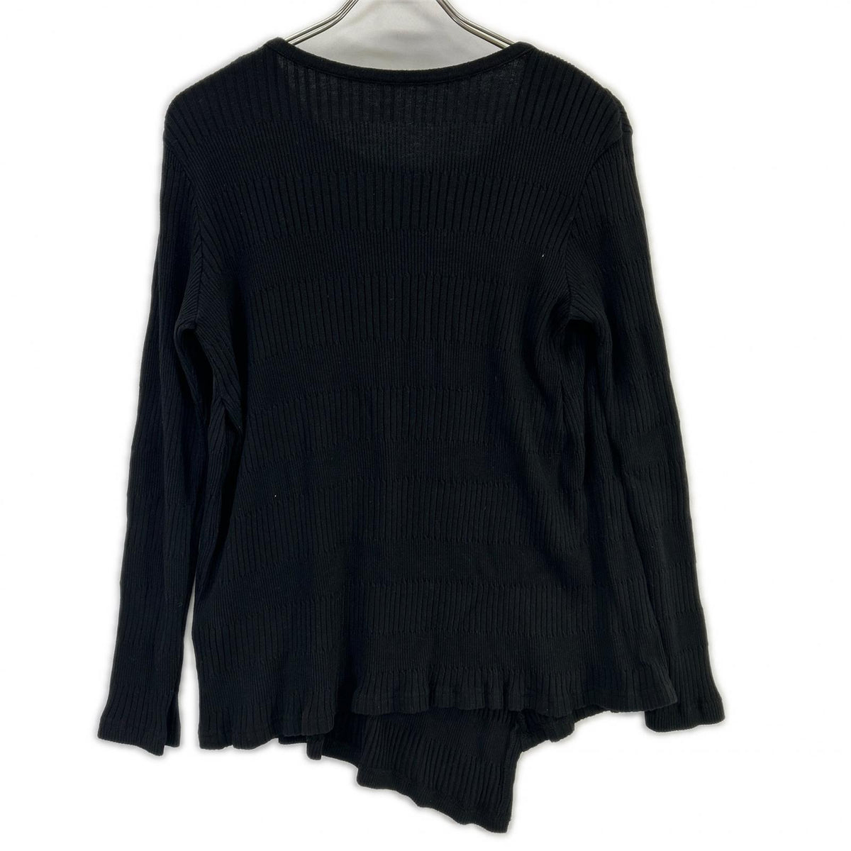 Y's YL-T09-062 25AW Black Random Rib Stripe Round-Neck Flare Long-Sleeve T Asymmetrical Rib Long-Sleeve Top Top