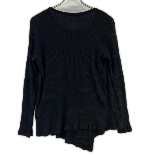 Y's ワイズ YL-T09-062 25AW ブラック RANDOM RIB STRIPE ROUND NECK FLARE LONG SLEEVE T アシンメトリーリブ長袖カットソー トップス