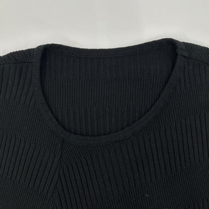 Y's YL-T09-062 25AW Black Random Rib Stripe Round-Neck Flare Long-Sleeve T Asymmetrical Rib Long-Sleeve Top Top