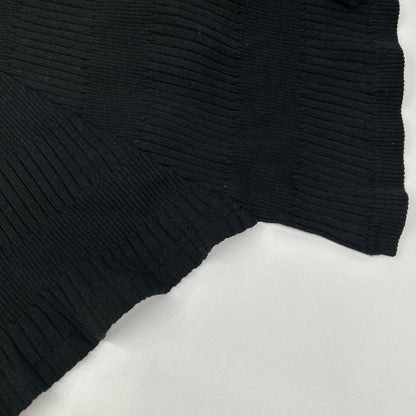 Y's YL-T09-062 25AW Black Random Rib Stripe Round-Neck Flare Long-Sleeve T Asymmetrical Rib Long-Sleeve Top Top