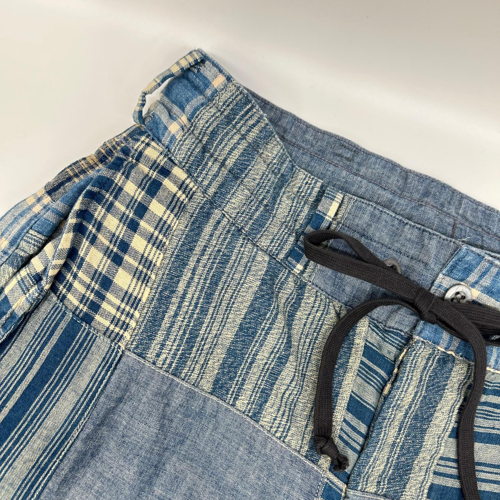 RRL ダブルアールエル 782959702001 コットン×リネン Indigo Patchwork Drawstring Pants/インディゴ パッチワーク ドローストリングパンツ ボトムス
