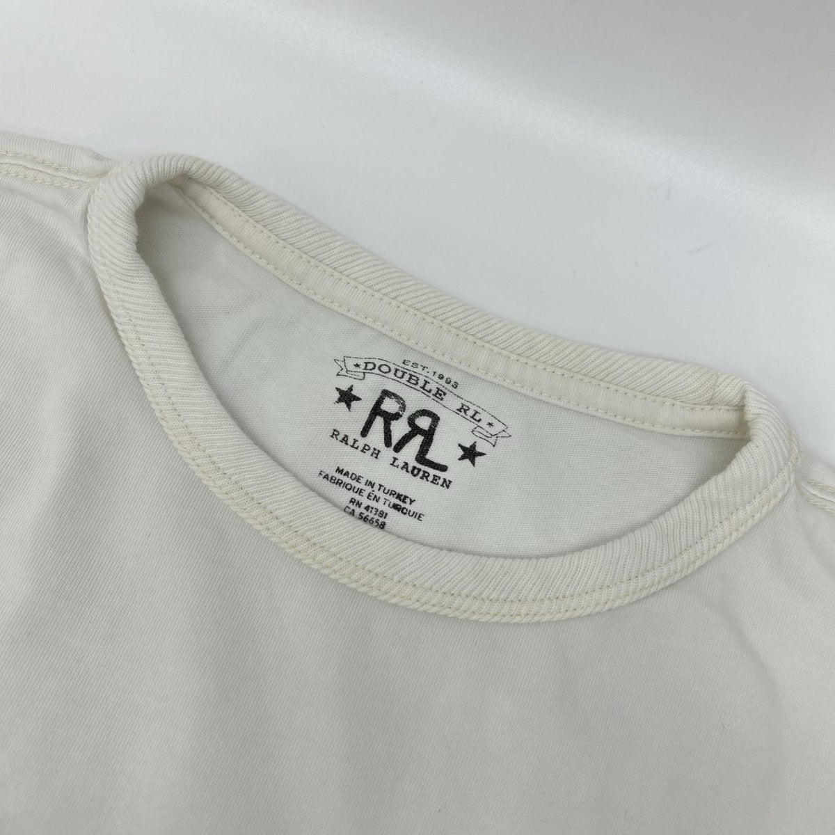 RRL ダブルアールエル 782959768002 ホワイト コットン ミニロゴ刺繍 クルーネック ショートスリーブカットソー トップス