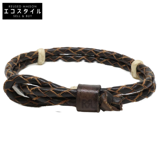 RRL Double RL 【Excellent Condition】BRAIDED LEATHER CUFF Embossed-Logo Leather Bracelet