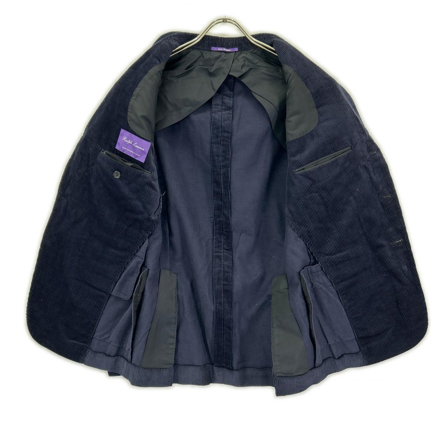 RalphLauren PURPLE LABEL ラルフローレン パープルレーベル 798876035001 イタリア製 ネイビー コットン シングルブレスト サイドベンツ コーデュロイ 3Bスポーツコート/テーラードジャケット