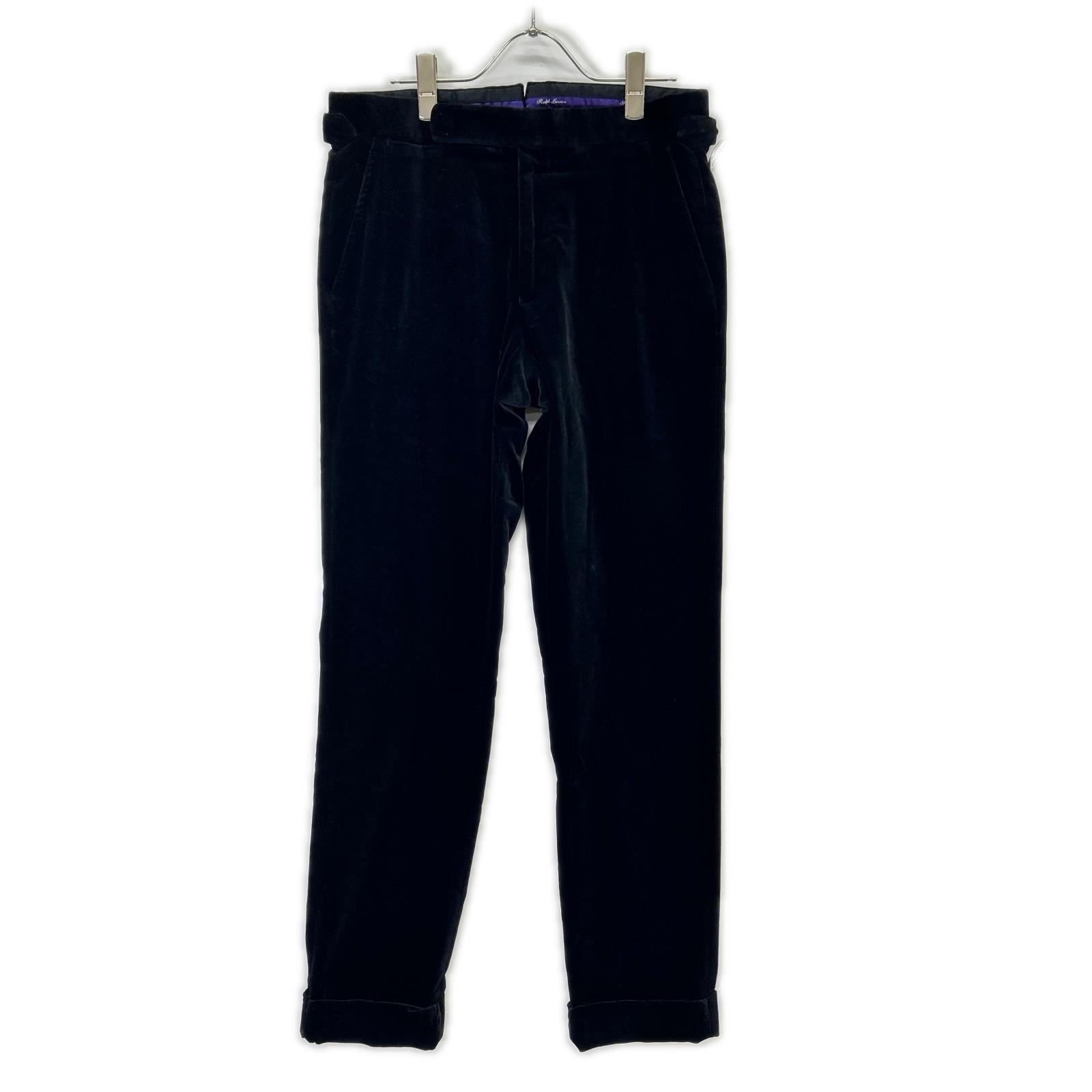 RalphLauren PURPLE LABEL ラルフローレン パープルレーベル 798728082001 イタリア製 ブラック センタープレス ベルベットテーパードスラックス ボトムス