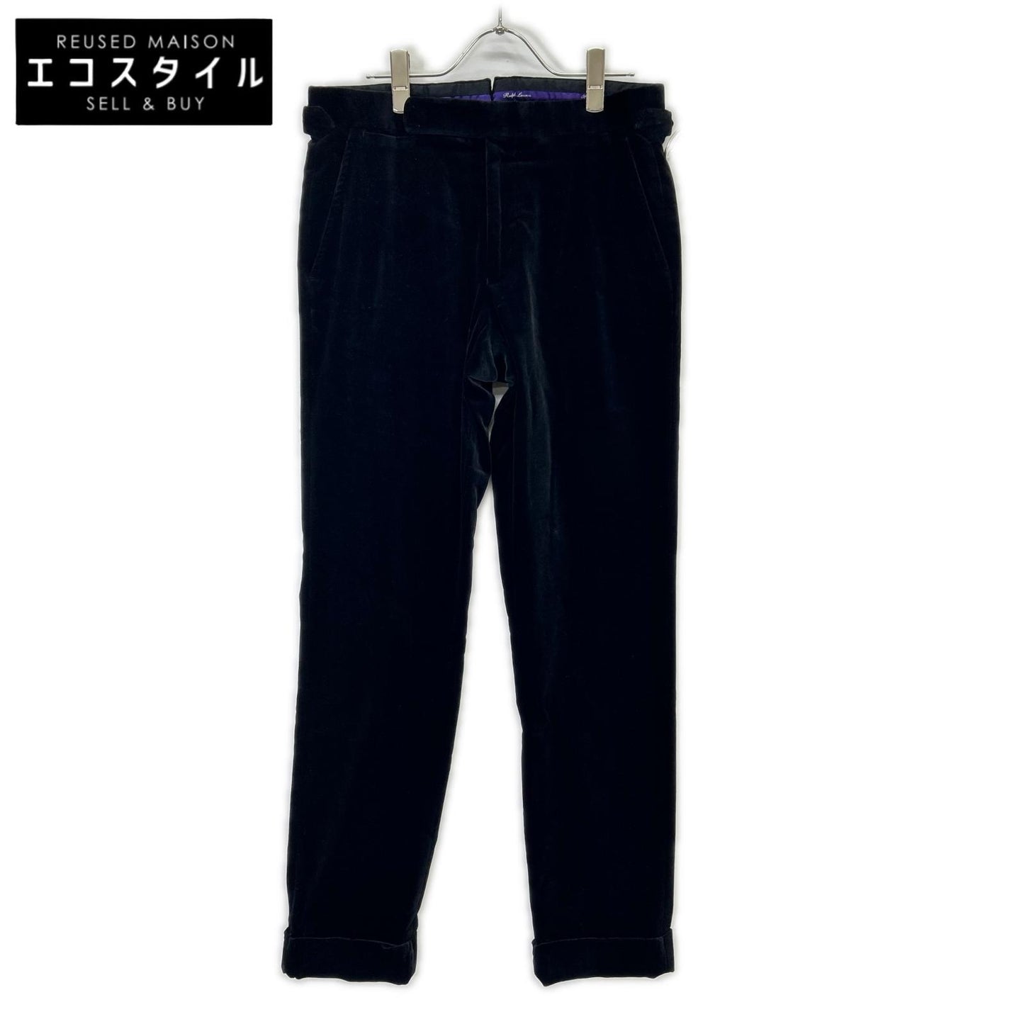 RalphLauren PURPLE LABEL ラルフローレン パープルレーベル 798728082001 イタリア製 ブラック センタープレス ベルベットテーパードスラックス ボトムス