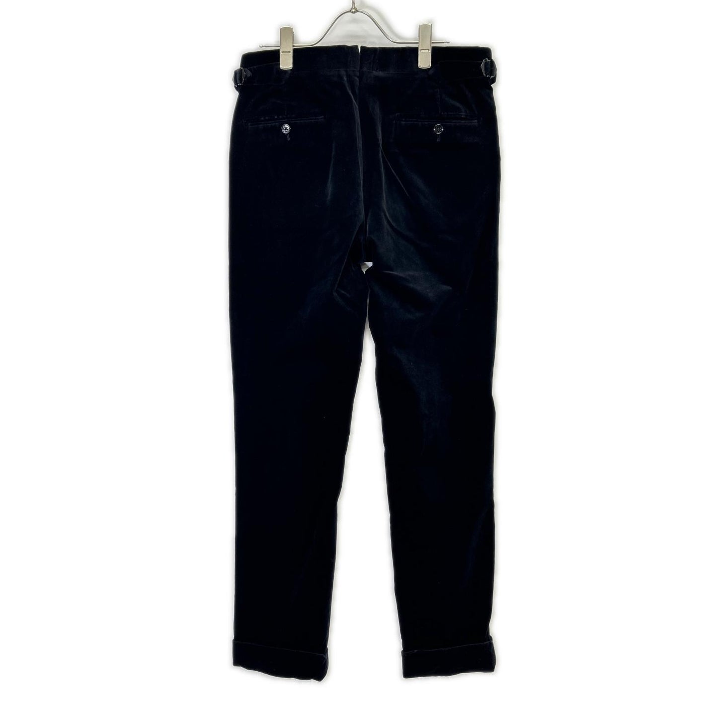 RalphLauren PURPLE LABEL ラルフローレン パープルレーベル 798728082001 イタリア製 ブラック センタープレス ベルベットテーパードスラックス ボトムス