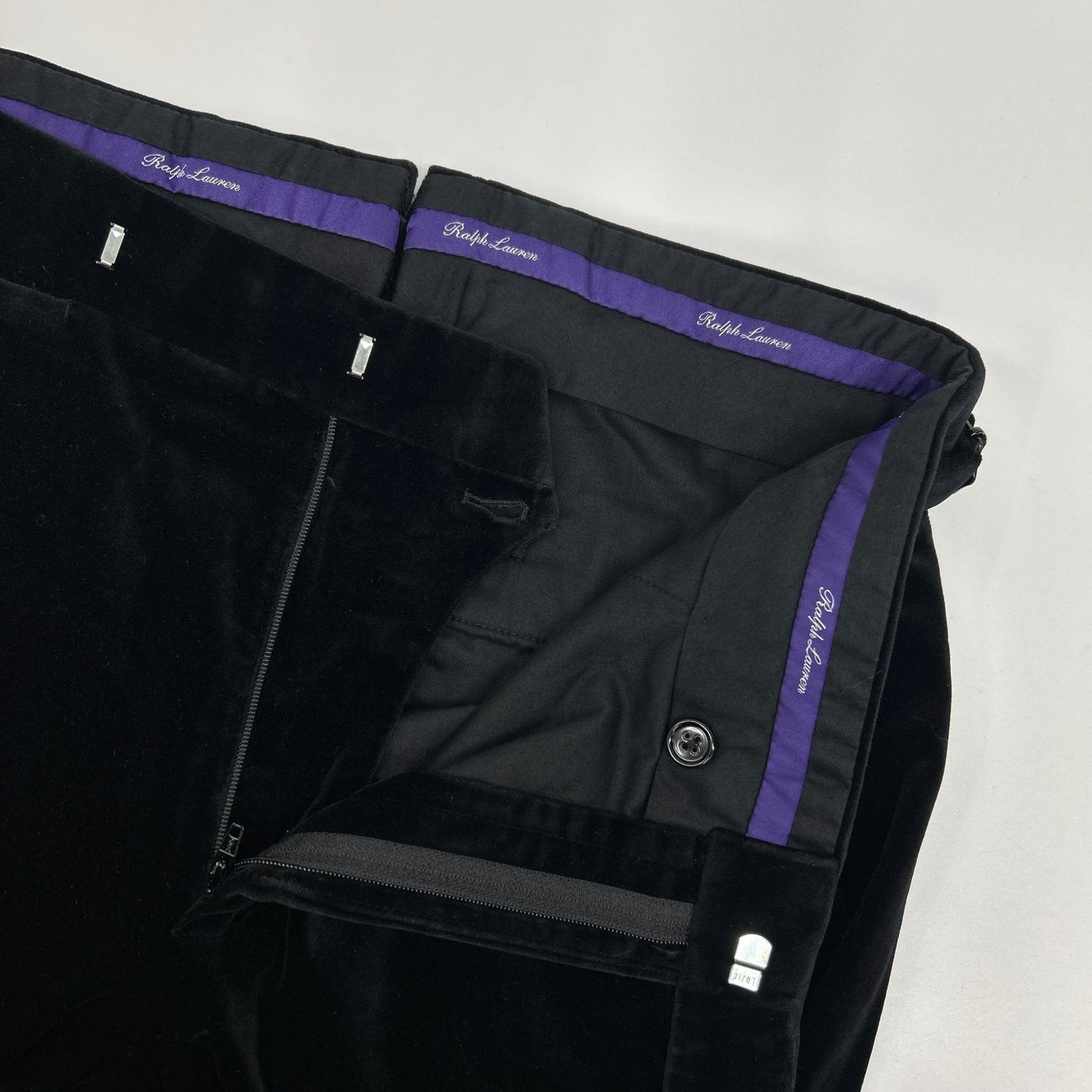 RalphLauren PURPLE LABEL ラルフローレン パープルレーベル 798728082001 イタリア製 ブラック センタープレス ベルベットテーパードスラックス ボトムス