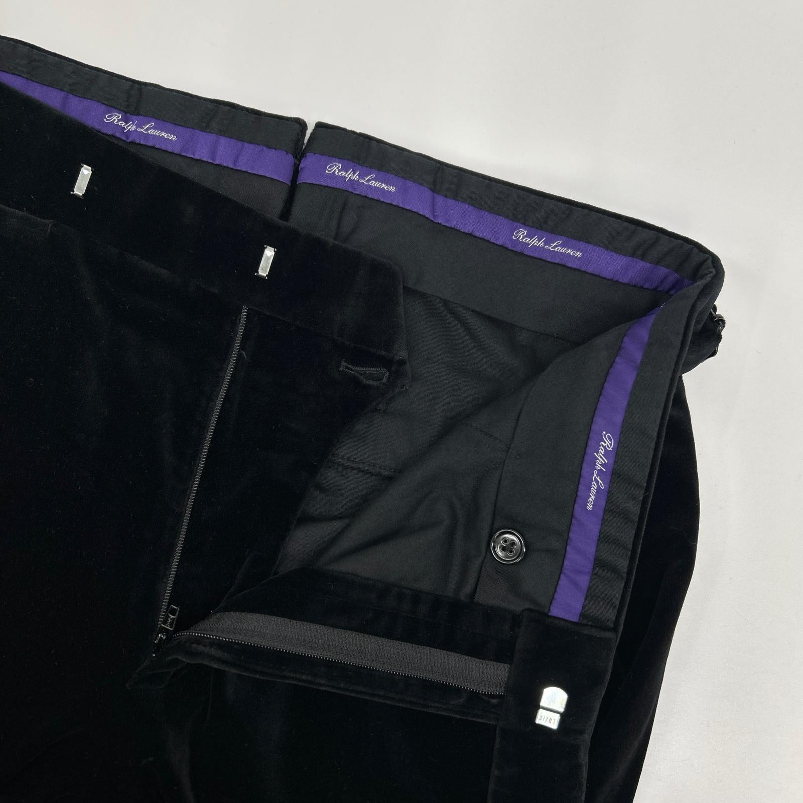 RalphLauren PURPLE LABEL ラルフローレン パープルレーベル 798728082001 イタリア製 ブラック センタープレス ベルベットテーパードスラックス ボトムス