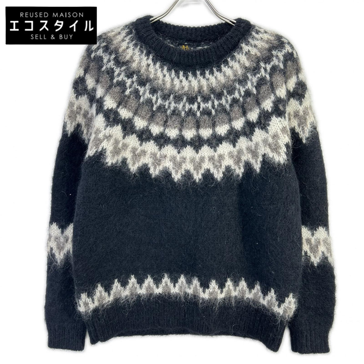 BATONER バトナー BN-19FM-046 ブラック MOHAIR NORDIC CREW NECK ノルディック柄ニットプルオーバー トップス