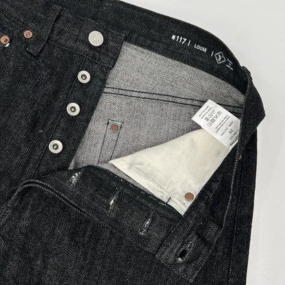 Ordinary fits LIMITED MODEL 117BK-25 Black One-Wash Loose-Fit 5-Pocket Selvedge Denim Pants