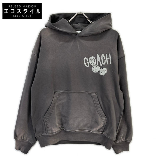 COACH コーチ CDO99 ガーメントダイブラック コットン ダイスロゴプリント リラックスドフーディプルオーバー トップス