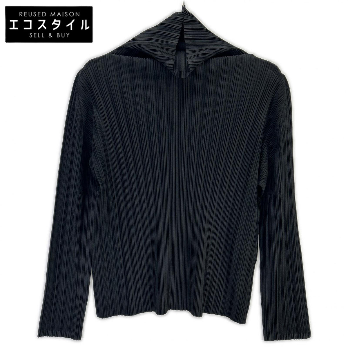 PLEATS PLEASE PP55-FK113 2025 Black Turtleneck Long-Sleeve Cutsew Top