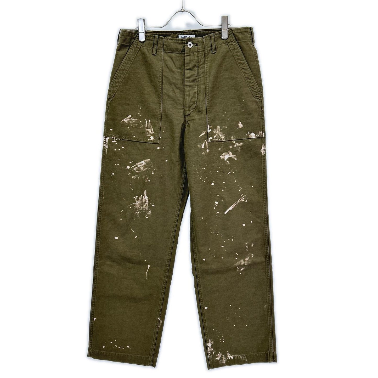 AURALEE オーラリー A25AP01BP 25AW オリーブグリーン WASHED BAGGY SATIN BLEACHED BAKER PANTS ペイントブリーチパンツ ボトムス