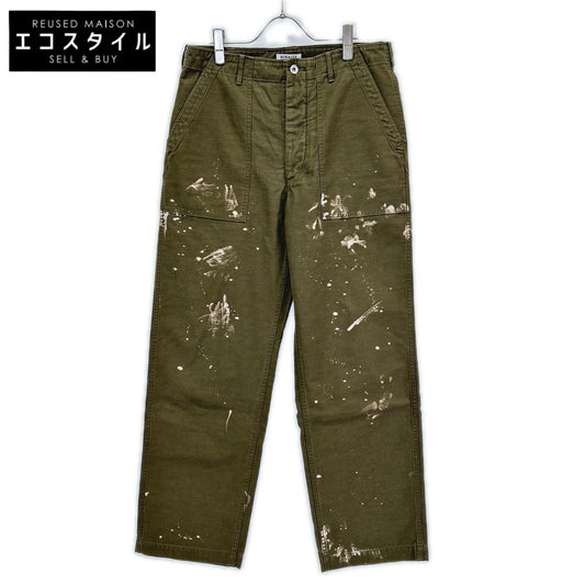 AURALEE オーラリー A25AP01BP 25AW オリーブグリーン WASHED BAGGY SATIN BLEACHED BAKER PANTS ペイントブリーチパンツ ボトムス