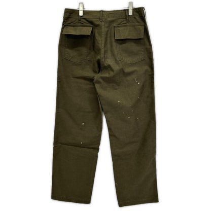 AURALEE オーラリー A25AP01BP 25AW オリーブグリーン WASHED BAGGY SATIN BLEACHED BAKER PANTS ペイントブリーチパンツ ボトムス