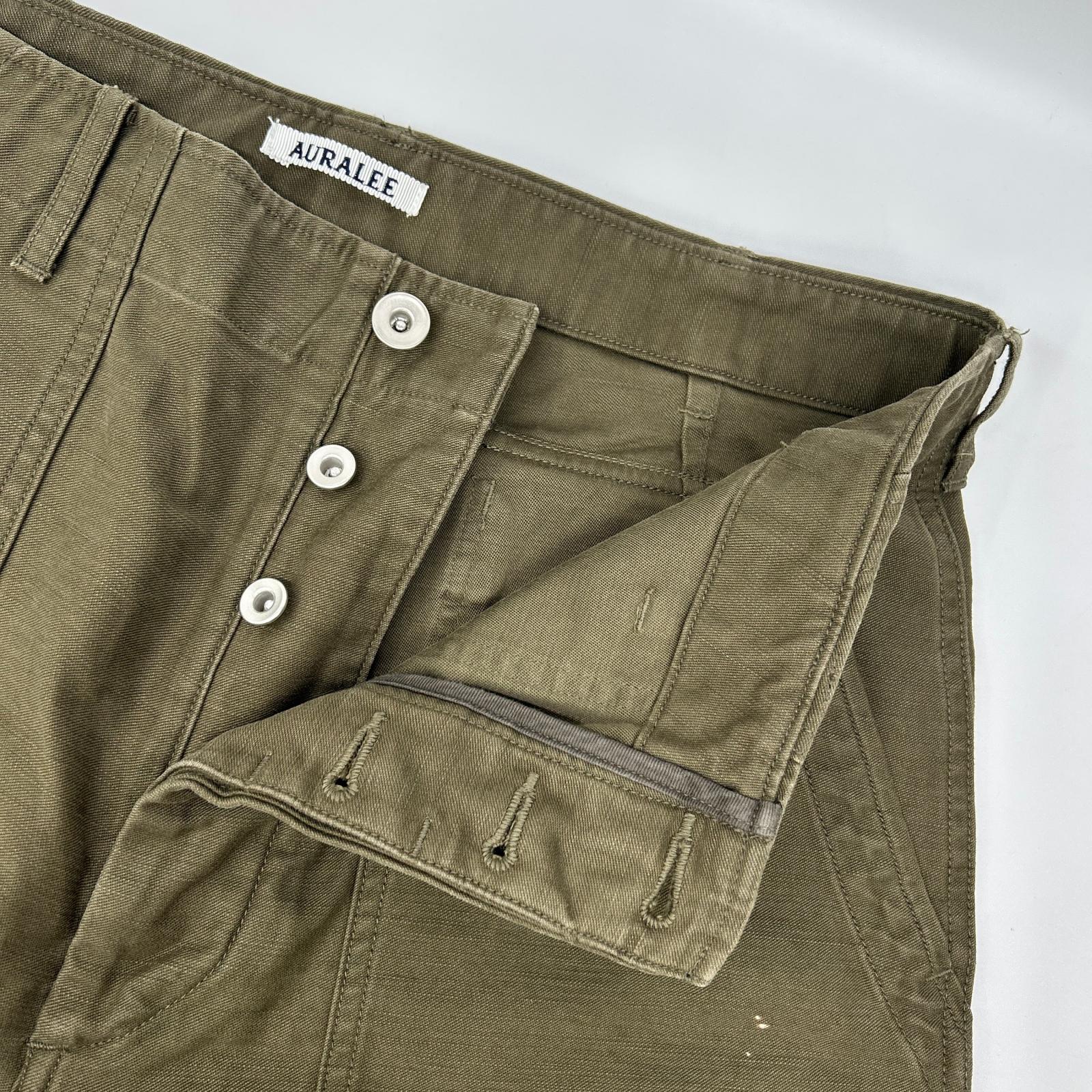 AURALEE オーラリー A25AP01BP 25AW オリーブグリーン WASHED BAGGY SATIN BLEACHED BAKER PANTS ペイントブリーチパンツ ボトムス