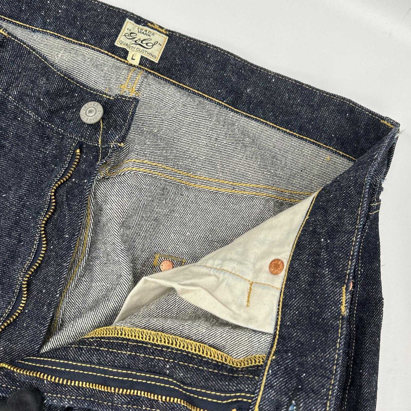 GOLD ゴールド GL42579A インディゴ RECYCLED WASTE SUVIN COTTON YARN 14oz. DENIM 5POCKET WIDE PANTS ジップフライデニムパンツ ボトムス