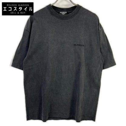 BALENCIAGA バレンシアガ 612966 ダークグレー ガーメントダイ バッグロゴ Tシャツ トップス