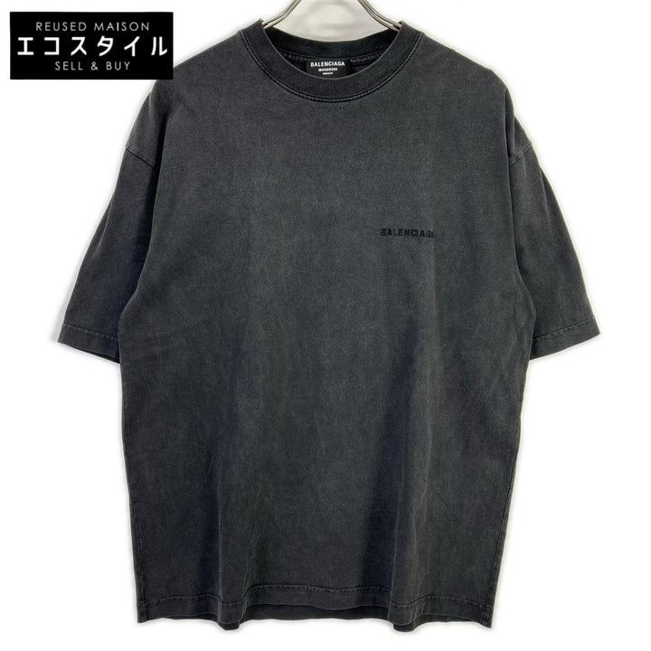 BALENCIAGA バレンシアガ 612966 ダークグレー ガーメントダイ バッグロゴ Tシャツ トップス