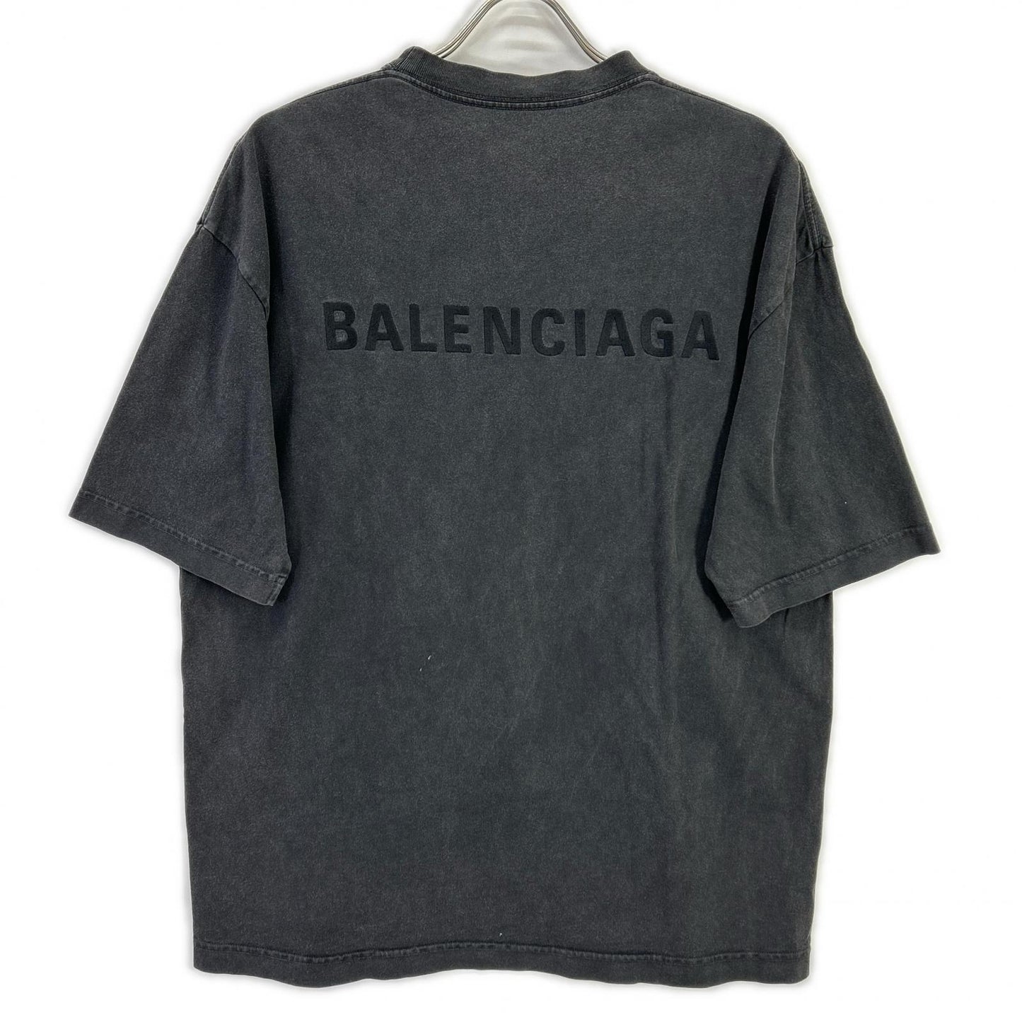 BALENCIAGA バレンシアガ 612966 ダークグレー ガーメントダイ バッグロゴ Tシャツ トップス