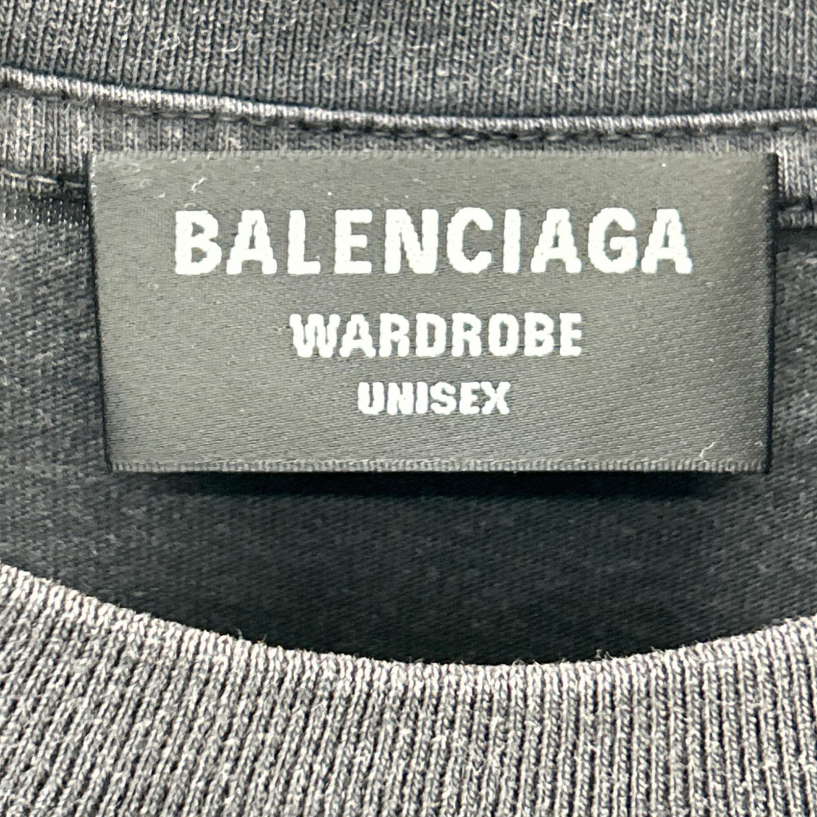 BALENCIAGA バレンシアガ 612966 ダークグレー ガーメントダイ バッグロゴ Tシャツ トップス
