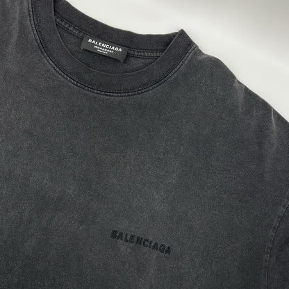 BALENCIAGA バレンシアガ 612966 ダークグレー ガーメントダイ バッグロゴ Tシャツ トップス