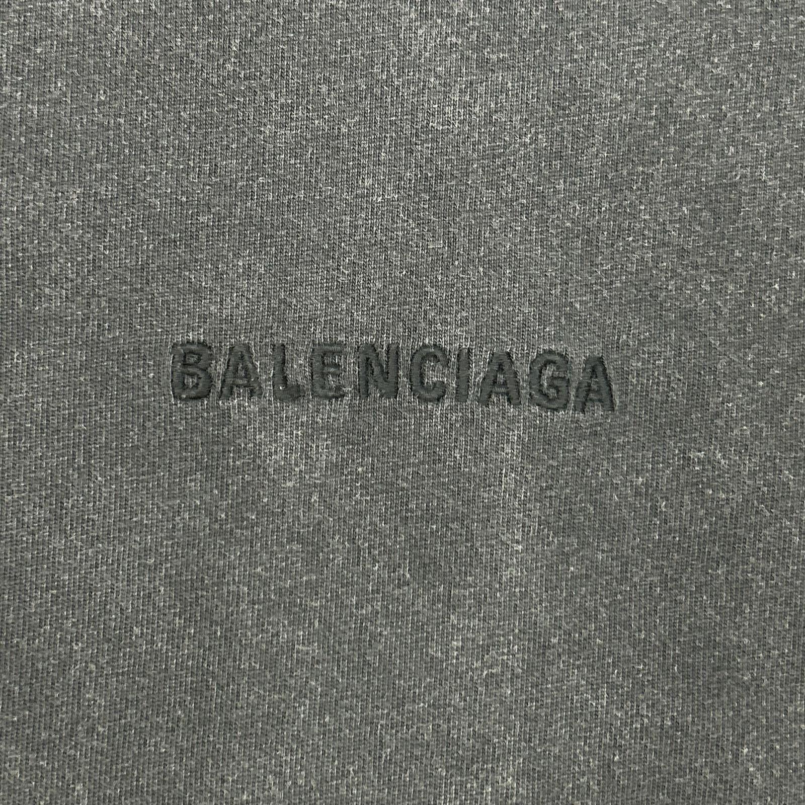 BALENCIAGA バレンシアガ 612966 ダークグレー ガーメントダイ バッグロゴ Tシャツ トップス
