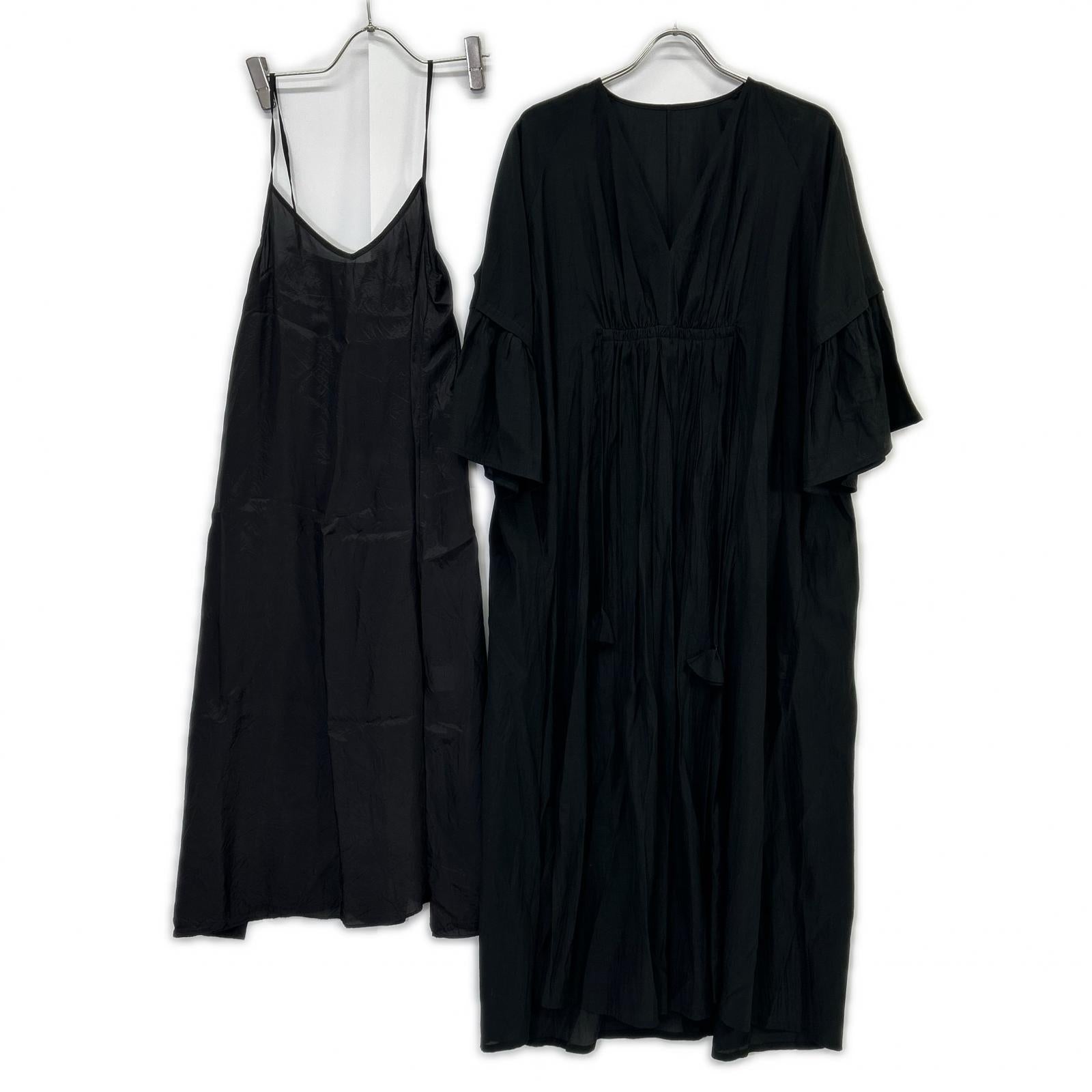 HOUSE OF LOTUS House of Lotus [× Miyako Takayama] Black Cotton Front-Gathered Caftan Dress Dress