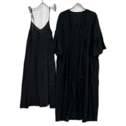HOUSE OF LOTUS House of Lotus [× Miyako Takayama] Black Cotton Front-Gathered Caftan Dress Dress