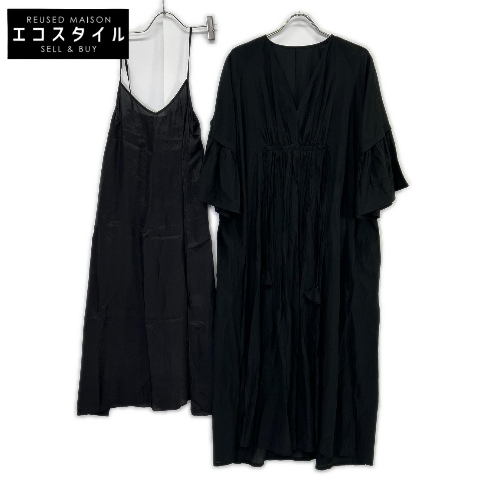 HOUSE OF LOTUS House of Lotus [× Miyako Takayama] Black Cotton Front-Gathered Caftan Dress Dress