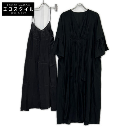 HOUSE OF LOTUS House of Lotus [× Miyako Takayama] Black Cotton Front-Gathered Caftan Dress Dress