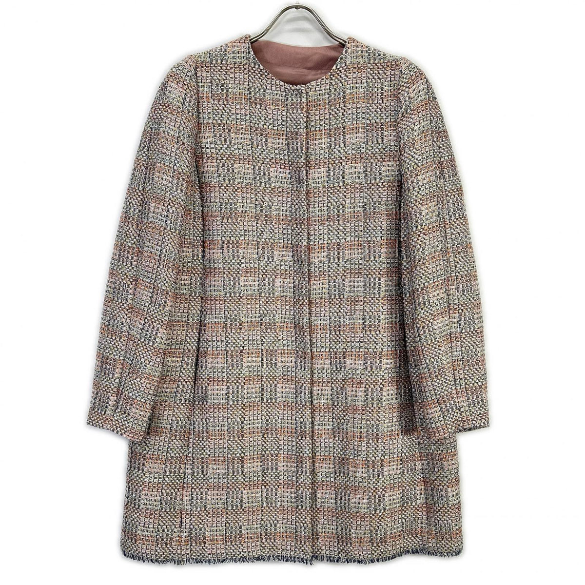 EMPORIOARMANI 2NL36T 2018 Model Multicolor Concealed-Button Tweed Collarless Coat