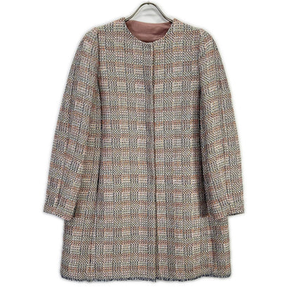 EMPORIOARMANI 2NL36T 2018 Model Multicolor Concealed-Button Tweed Collarless Coat