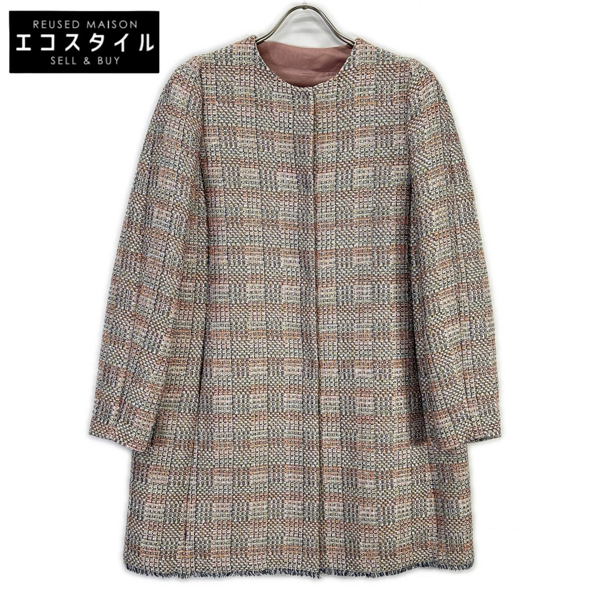EMPORIOARMANI 2NL36T 2018 Model Multicolor Concealed-Button Tweed Collarless Coat