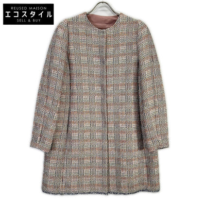 EMPORIOARMANI 2NL36T 2018 Model Multicolor Concealed-Button Tweed Collarless Coat