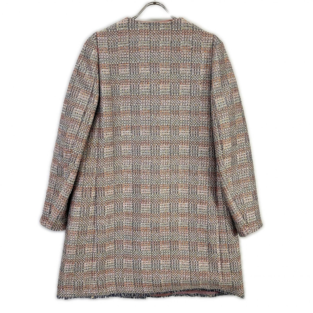 EMPORIOARMANI 2NL36T 2018 Model Multicolor Concealed-Button Tweed Collarless Coat
