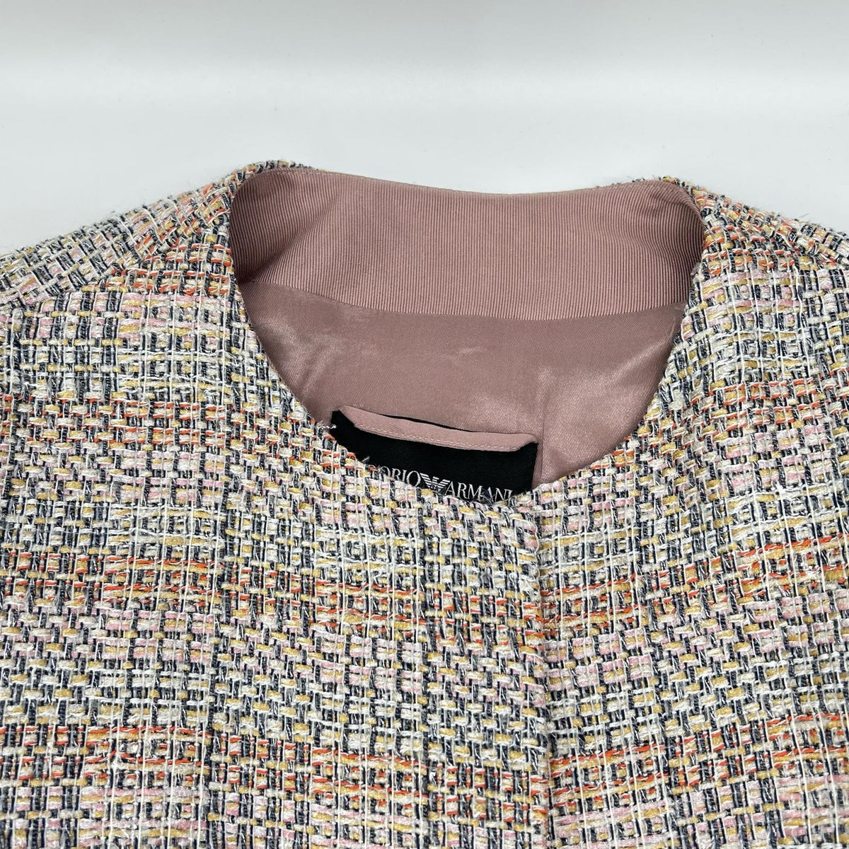 EMPORIOARMANI 2NL36T 2018 Model Multicolor Concealed-Button Tweed Collarless Coat
