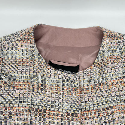 EMPORIOARMANI 2NL36T 2018 Model Multicolor Concealed-Button Tweed Collarless Coat