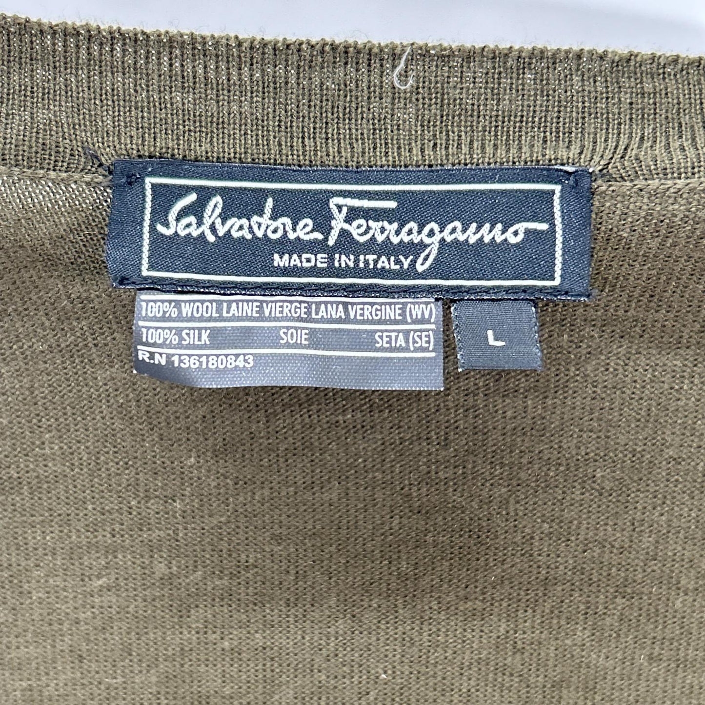 SalvatoreFerragamo サルバトーレフェラガモ カーキ ウール×シルク 花柄 ボタン ニット カーディガン トップス