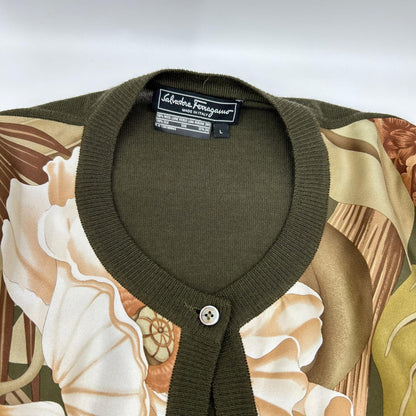 SalvatoreFerragamo サルバトーレフェラガモ カーキ ウール×シルク 花柄 ボタン ニット カーディガン トップス