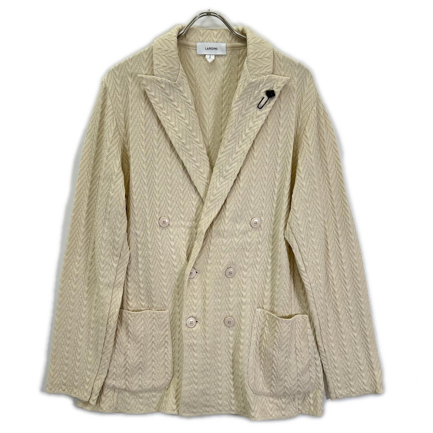 LARDINI ラルディーニ EQLJM57 アイボリー コットン ヘリンボーン ラペルピン ダブルブレストニットジャケット ジャケット
