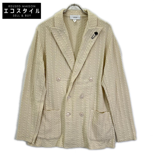 LARDINI ラルディーニ EQLJM57 アイボリー コットン ヘリンボーン ラペルピン ダブルブレストニットジャケット ジャケット