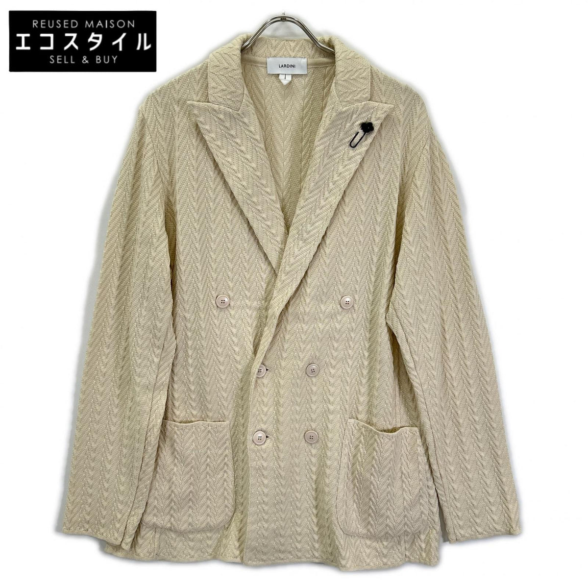 LARDINI ラルディーニ EQLJM57 アイボリー コットン ヘリンボーン ラペルピン ダブルブレストニットジャケット ジャケット